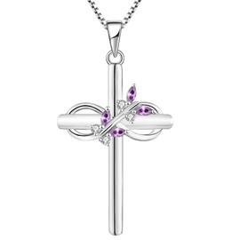 YL Butterfly Cross Necklace Sterling Silver Infinity Pendant Created Amethyst Criss Jewelry for Women