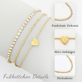 GIFT4U Letter A-Z Anklets for Women Ladies Gold 18k Gold with Cubic Zirconia Heart Shape Anklet Anklet for Women Multilayer Gift, Stainless Steel