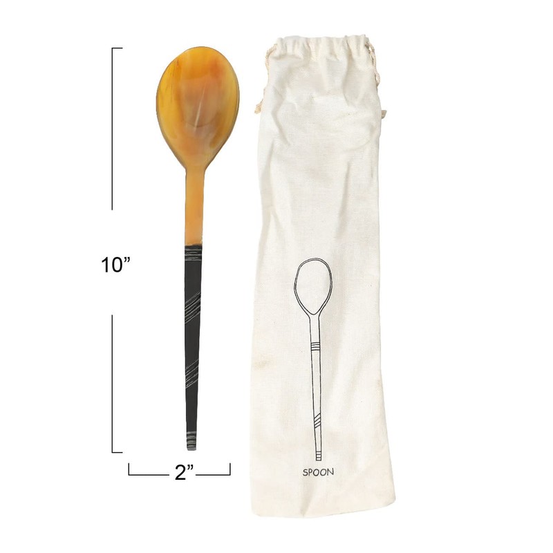Bloomingville Horn Serving Spoon in Printed Drawstring Bag
