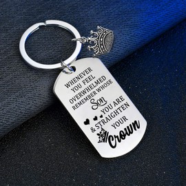 BESPMOSP Inspiration Gifts Graduation Keychain Birthday Gifts For Daughter Son Whenever You Feel Overwhelmed Remember Whose Daughter You are and Straighten Your Crown Keychain (Son)