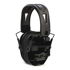 Walker's Tacti-Grip Lightweight Shooting Hunting Range Slim Hearing Protection Muff with Rubber Headband (Multi Camo Gray) Bundle with Protective Case (2 Items)