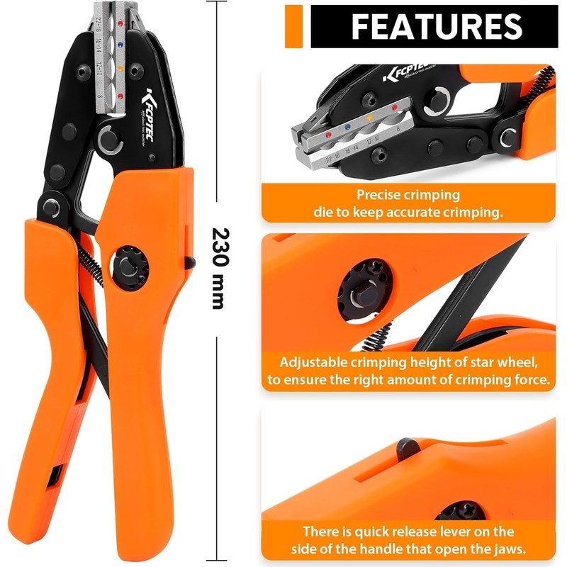 KF CPTEC Professional Heavy-Duty Ratcheting Crimping Tool – Adjustable for