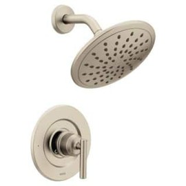 Moen Gibson Brushed Nickel 8-Inch Wide High Pressure Modern Rainshower Shower Head Set with Lever Handle Kit for Bathtub, Valve Required, T3002EPBN