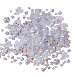 50 Gram Mixed Size Flatback Pearls and Rhinestones 3-10mm Half Nail Pearls Gems Makeup Face Beads Eye Gems Jewels Flat Back Charms Cabochons White
