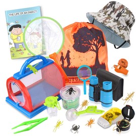 Outdoor Explorer Kit & Bug Catcher Kit with Binoculars, Flashlight, Compass, Magnifying Glass, Backyard Exploration Critter Case, Butterfly Net and Backpack Great Children’s Toy Boys Girls Kids Gifts