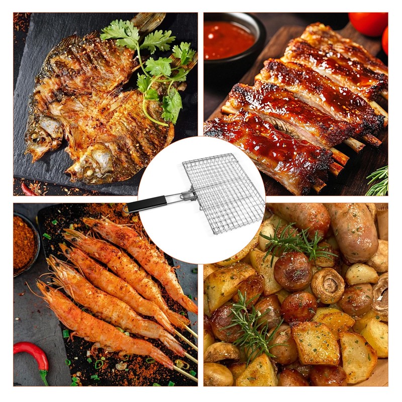 Fish Grilling Basket, Stainless Steel Grill Basket with Removable Handle,