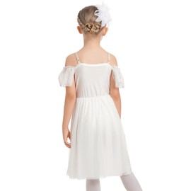 Girl Lyrical Dance Costume, Kids Morden Contemporary Dancewear Girl's Ballet Camisole Leotard with Tutu Ballerina Outfits Princess Dress Up Sequin Spaghetti Straps Tulle Long Dress White 7-8 Years