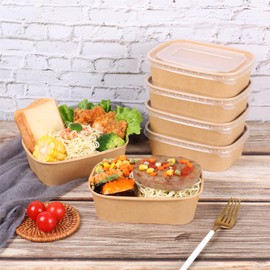 JAYEEY 25 oz Disposable Kraft paper bowls with lids, Rectangle Food containers Soup Bowls Party Supplies Treat Bowls 50 Pack
