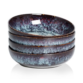 KYBSCZ 30oz Ceramic bowls set of 4-8" serving bowls for Kitchen,Pasta,Salad-Dishwasher & Microwave Safe Perfect for Housewarming, Thanksgiving, Christmas-Speckled Bluish Purple