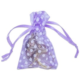 TheDisplayGuys 100-Pack 2" x 2-3/4" Sheer Organza Gift Bags with Drawstring (X-Small) - Polka Dot (Lavender/White) - for Wedding Party Favors, Jewelry, Candy, Treats Mesh Pouch