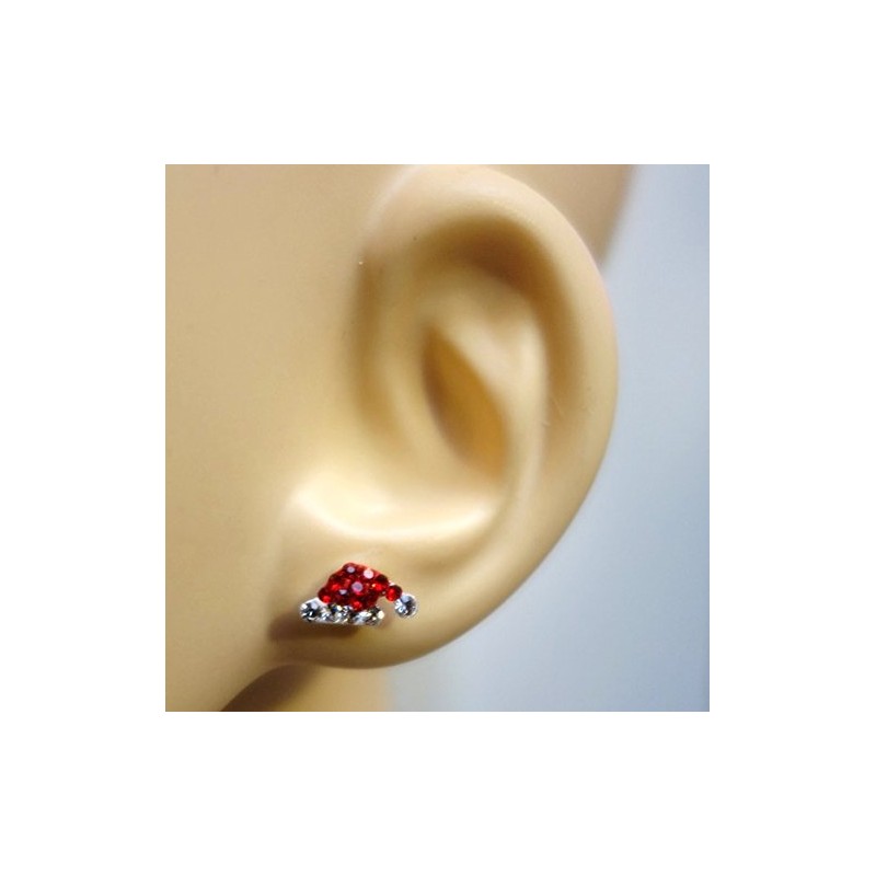 Sterling Silver Santa Earrings - Christmas Hat with Sparkly Crystal