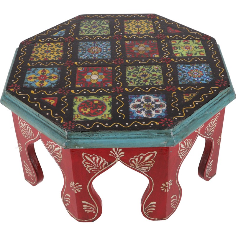 GURU SHOP Painted Small Table with Tile Mosaic - Red