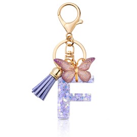 MORSUNBELA Keychain with Letter F Cute Initial Keyring Butterfly Key Ring,Purple,s