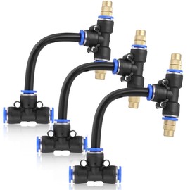 Mornajina 3Packs 2 Way Brass Misting Nozzles Tee with 4inch Built in Hose for Outdoor Cooling System, Adjustable 360° Rotation, Water Mister Nozzles Thread Sprayer 0.043" (1.1 mm)