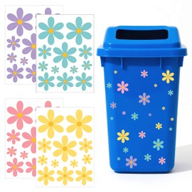 Aufkleber Mülltonne Aufkleber Blumen, 4 Blätter Selbstklebende und Wasserdichte Blumen Aufkleber für Auto Kühlschrank Bins Wand Outdoor Indoor Dekorative Decal (Pink, Gelb, Lila, Blau)