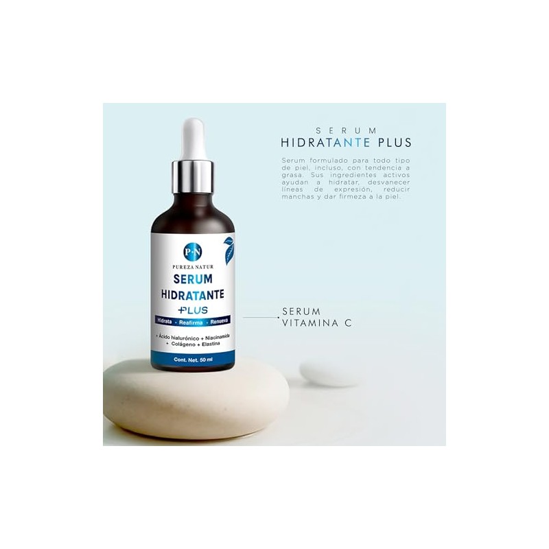 Purezanatur Serum Acido Hialurónico Niacinamida Colágeno Elastina Facial Suero Hidratante