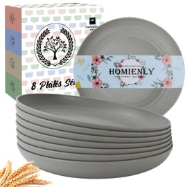 Homienly Dinner Plates Set of 8 Premium Wheat Straw Plates Alternative for Plastic Plates Lightweight Round Plates Microwave and Dishwasher Safe Plates for Kitchen Unbreakable Plates (Grey, 10 inch)