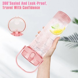 BEANBEANLOVE 27oz Water Bottle with Lock Lids and Double Straw, Gym Water Bottle With Handle, Reusable Water Bottle for Men/Women, Leak-Proof When Closed (Pink)