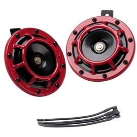 Electric Car Horn, 12V Super Loud Banhao High/Low Tone Twin Horn Kit with Red Protective Grill, Electronic Parts Modified Truck