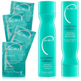 Malibu C Swimmers Wellness Shampoo and Conditioner + Hair Mask Summer Essentials Kit - Adults & Kids Clarifying, Moisturizing, Shine Restoring Hair Care - Protects from Pool Chlorine & Copper, 6 Ct