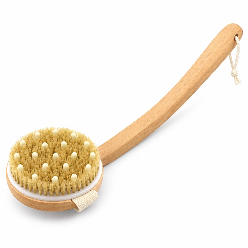 Wooden Natural Bristle Bath Brush with Detachable Long Handle and