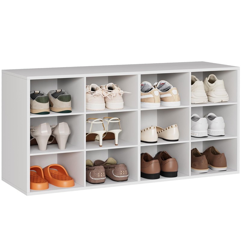 12-Cubby Shoe Rack, 3-Tier Wood Shoe Organizer, Multifunctional Shoe Organizer