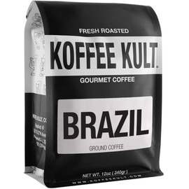 Koffee Kult Medium Roast Ground Coffee - 100% Single Origin Brazil Coffee - 12oz Bag