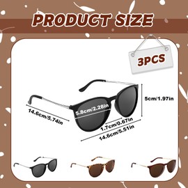 EujRcf 3Pack Vintage Round Sunglasses for Women, Stylish and Lightweight, Classic Retro Polarized Ladies Sunglasses for Travelling Driving, for Women Men Classic Retro Style