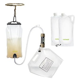 miniwell Gravity Water Filter Straw Ultralight Versatile Hiker Water Filter Optional Accessories. TUV Proven Emergency Kit Hurricane Storm Supplies. (Water Filter with Water Reservoir and Bottles)