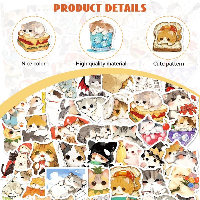 Kabwea 50 Piece Decorative Stickers with Kittens of Various Breeds,