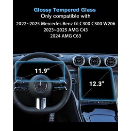 WEIPIN For 2PCS Glossy Tempered Glass 2022 2023 2024 2025 2026 GLC300 C300 W206 & 2023 2024 2025 2026 AMG C43 & 2024 2025 2026 AMG C63 12.3 Inch Touchscreen & 11.9 Inch Dashboard Screen Protector