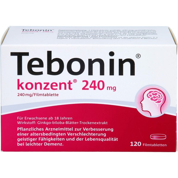 Tebonin konzent 240 mg Filmtabletten zur Verbesserung einer altersbedingten Verschlechterung geistiger Fähigkeiten und der Lebensqualität bei leichter Demenz, 120 pcs. Tablets