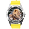 TAPORT Yellow Leather Lion Fan Round Watch, yellow, Strap.