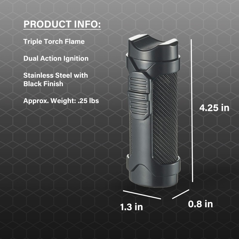 Visol Marlin Butane Torch Lighter Triple Flame Refillable Gas Lighter,