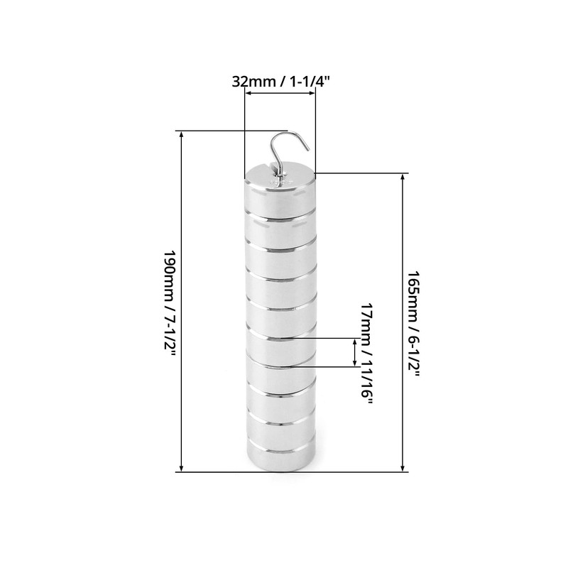 QWORK Lab Slotted Mass Set, 2 Set of Chromium-Plated Metal