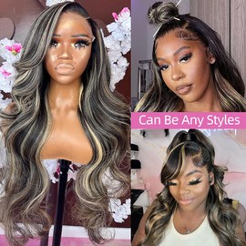 Avolo Ombre Lace Front Wig Human Hair Pre Plucked 1B/27 13x4 Body Wave Highlight Colored Lace Front Wig Human Hair highlight wig human hair Glueless Wig 180% Density Frontal Wigs Human Hair 28 Inch