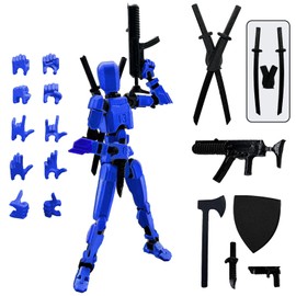 QAONIE (Assembly Completed) 3D Printed Figure 5.54-inch Dummy13 with Weapon Expansion Set, Full Body Mechanical Movable Toy, Desk Decoration. (Bright Blue)