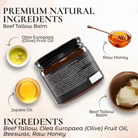 MODII NATURAL Beef Tallow Balm For Skin - Grass-Fed Tallow Moisturizer with Honey, Jojoba & Olive Oils - Unscented Face & Body Balm for Daily Moisturizing 120g / 4oz - Large