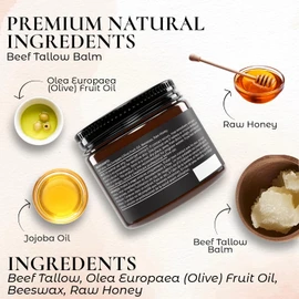MODII NATURAL Beef Tallow Balm For Skin - Grass-Fed Tallow Moisturizer with Honey, Jojoba & Olive Oils - Unscented Face & Body Balm for Daily Moisturizing 120g / 4oz - Large