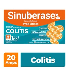 Sinuberase Probióticos en Suspensión Bacillus Clausii 4 Billones UFC 20 Ampolletas de 5 ml. Alivio Prolongado Desde la Raíz para la Colitis           