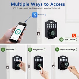 CHEN LCLILICHEN Smart Fingerprint Door Lock, Keyless Entry Deadbolt with Electronic Keypad, Bluetooth App Control, One Time Code, IP65 Weatherproof, for Front Door/Home/Office (Matte Black)