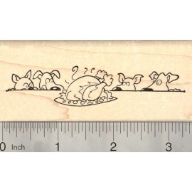 RubberHedgehog Thanksgiving Dog Rubber Stamp, Puppies Drooling over Turkey J22815 WM