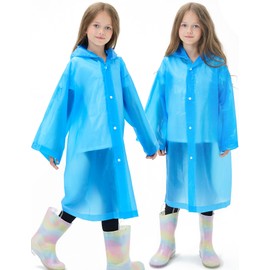HOOMBOOM 2 Pack Waterproof Raincoats for Kids Reusable,EVA Rain Ponchos Emergency Rain Jacket for Children, Boys and Girls