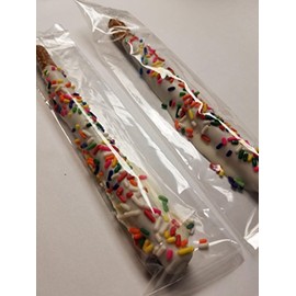 Chocolate Covered Pretzel Rods White Chocolate Rainbow Sprinkles Pieces 16 Rods