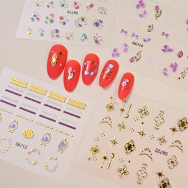 30 Sheets 3D Nail Art Stickers – Gold Foil Nail Decals with Stars, Flowers & Charms – Self-Adhesive Polish Stickers for Nails Design, Wraps, Tools & Accessories for Women