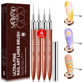 Saviland Nail Art Liner Brush Set: 4pcs Extra Fine Liner Brush for Nail Gel Sandalwood Handle Nail Liner Brush 5A+ Level Bristles Nail Art Brush 5/9/11/20mm Nail Design Gift for Women DIY Home