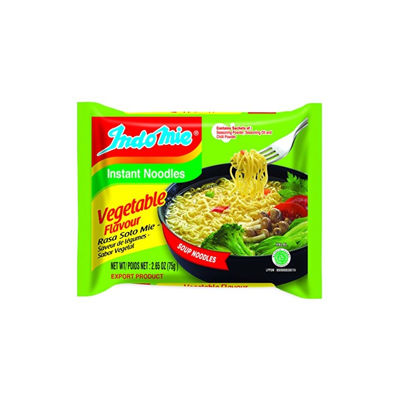 Indomie Instant Noodle Soup Vegetable Flavour, Vegetable, 79.5 Ounce(Pack of30)