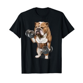 English Bulldog Muscle Training with Dumbbell in Fitness Gym Men Women Kids T-Shirt