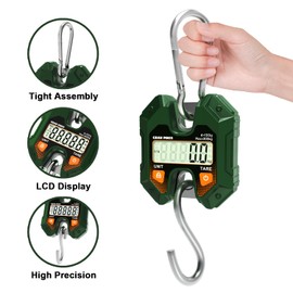 GRAM PRES Digital Hanging Scale 660LB/300KG,Handheld Mini Crane Scale,Deer Hunting Scales,Digital Luggage Scale with Hooks for Farm，Fishing, Fish, Meat，Game,Outdoor.
