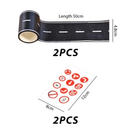 COACOM 2 Rolls Ordinary Highway Tape with 2 Traffic Sign Stickers, Traffic Tape, Sign Stickers, Road Model Paper, Toy Car Road Tape
